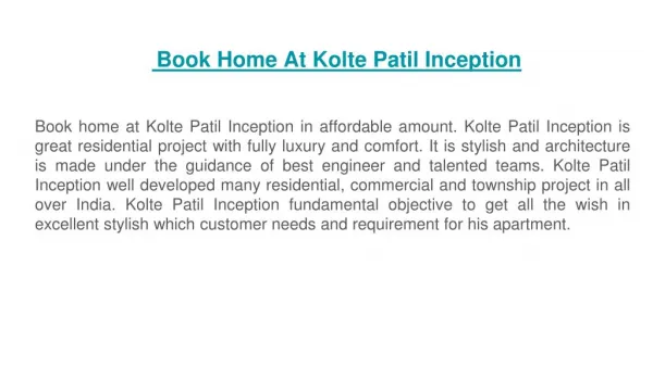 Book Home At Kolte Patil Inception