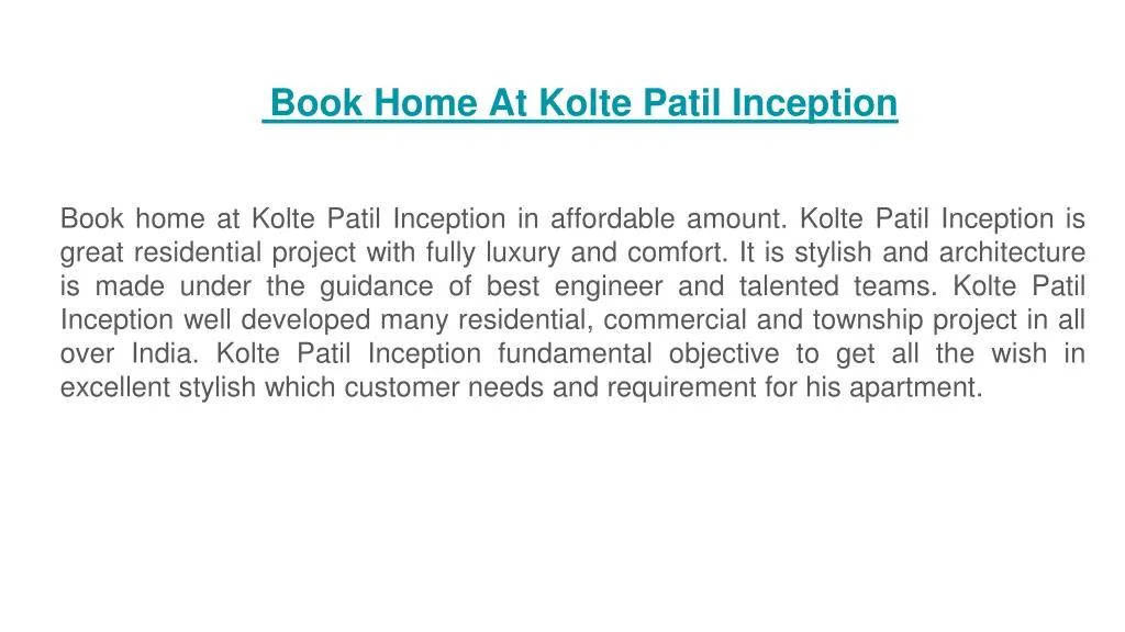 book home at kolte patil inception