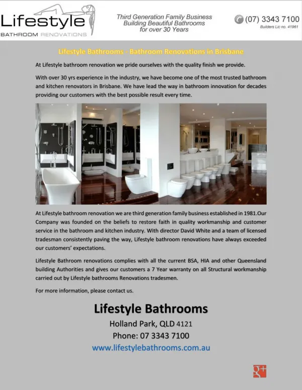 Lifestyle Bathrooms - Bathroom Renovations in Brisbane
