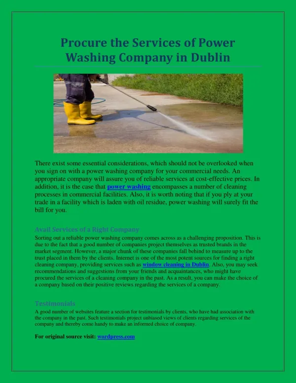 Procure the Services of Power Washing Company in Dublin