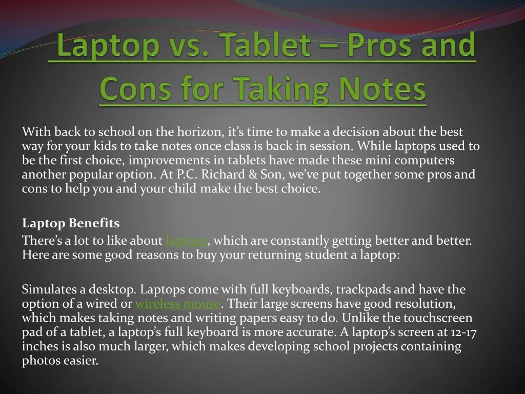laptop vs tablet pros and cons for taking notes