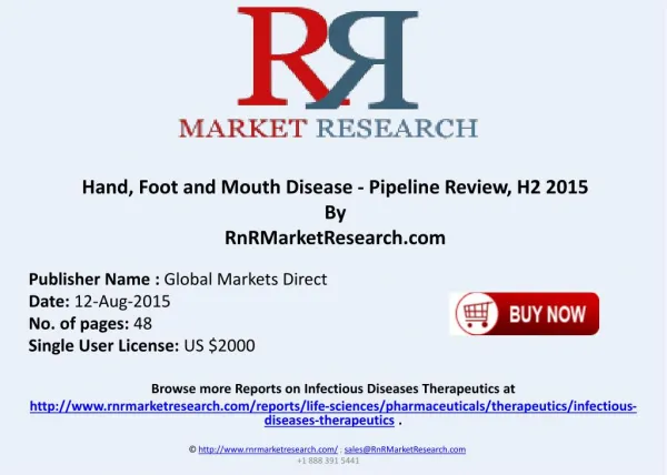 Hand, Foot And Mouth Disease Pipeline Therapeutics Development Review H2 2015