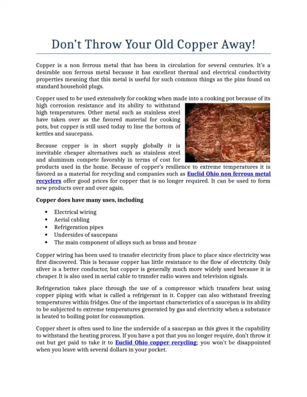 Don’t Throw Your Old Copper Away!