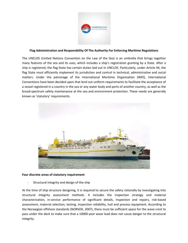 Flag Administration and Responsibility Of The Authority For Enforcing Maritime Regulations