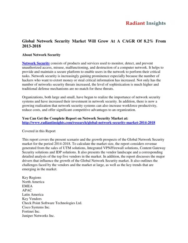 Global Network Security Market Shares, Strategy and Forecasts to 2018