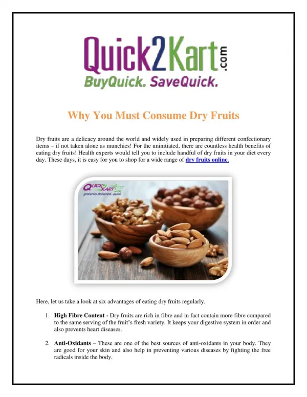 Why You Must Consume Dry Fruits