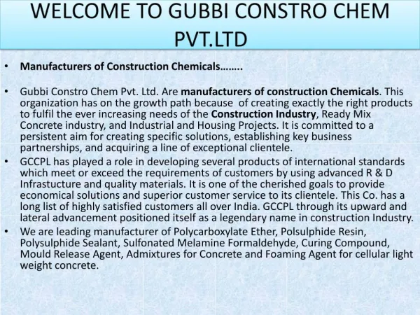 Manufacturers of Construction Chemicals