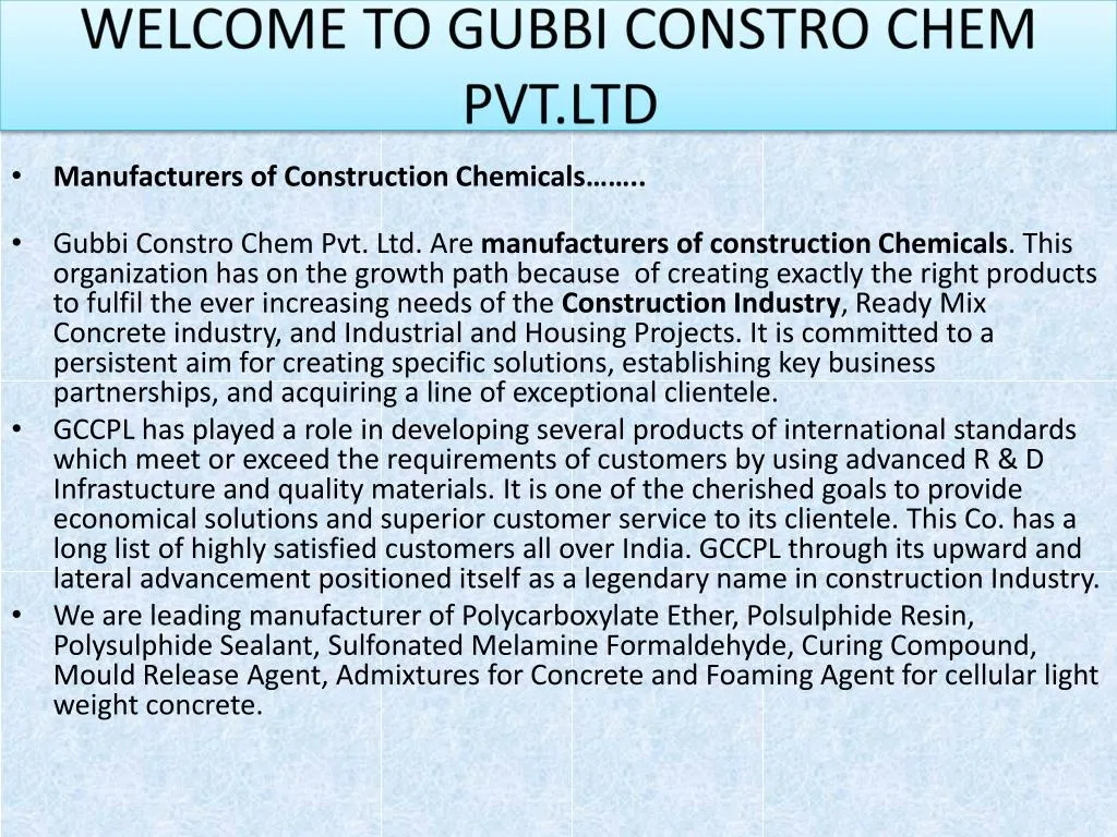 welcome to gubbi constro chem pvt ltd