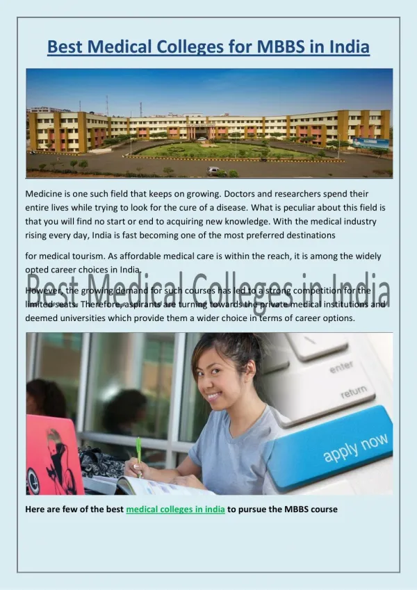Best Medical Colleges for MBBS Courses In India