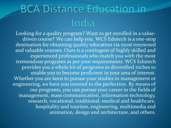 BCA Distance Education in India