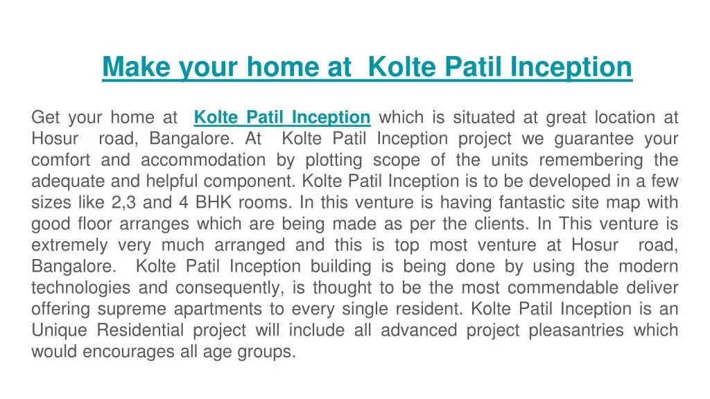 make your home at kolte patil inception