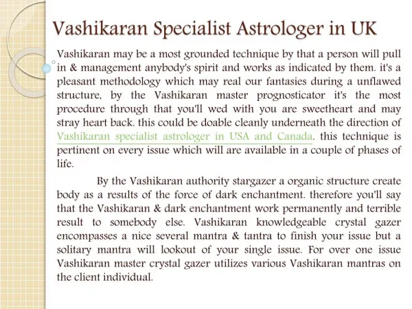 Vashikaran Specialist Astrologer in UK and USA