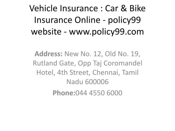 Vehicle Insurance : Car & Bike Insurance Online - policy99