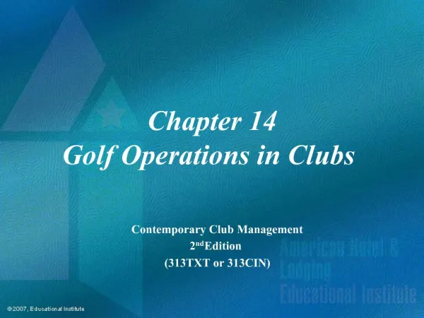 Chapter 14 Golf Operations in Clubs