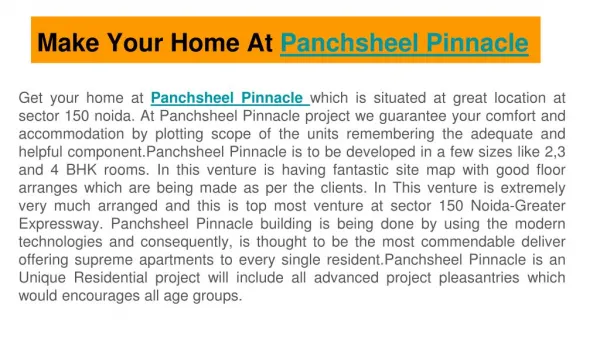 Make your home at Panchsheel Pinnacle