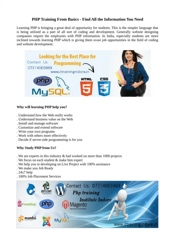 Best PHP training with CMS training in Indore