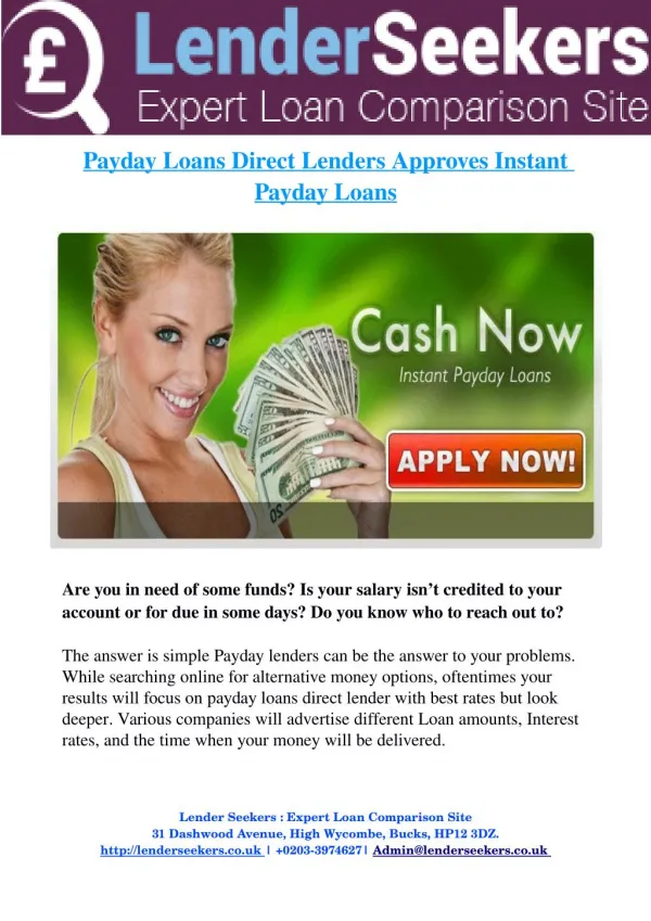 Payday Loans Direct Lenders Approves Instant Payday Loans