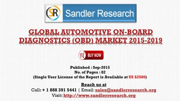 World Automotive On-Board Diagnostics (OBD) Market to Grow at 7.41% CAGR to 2019 Says a New Research Report