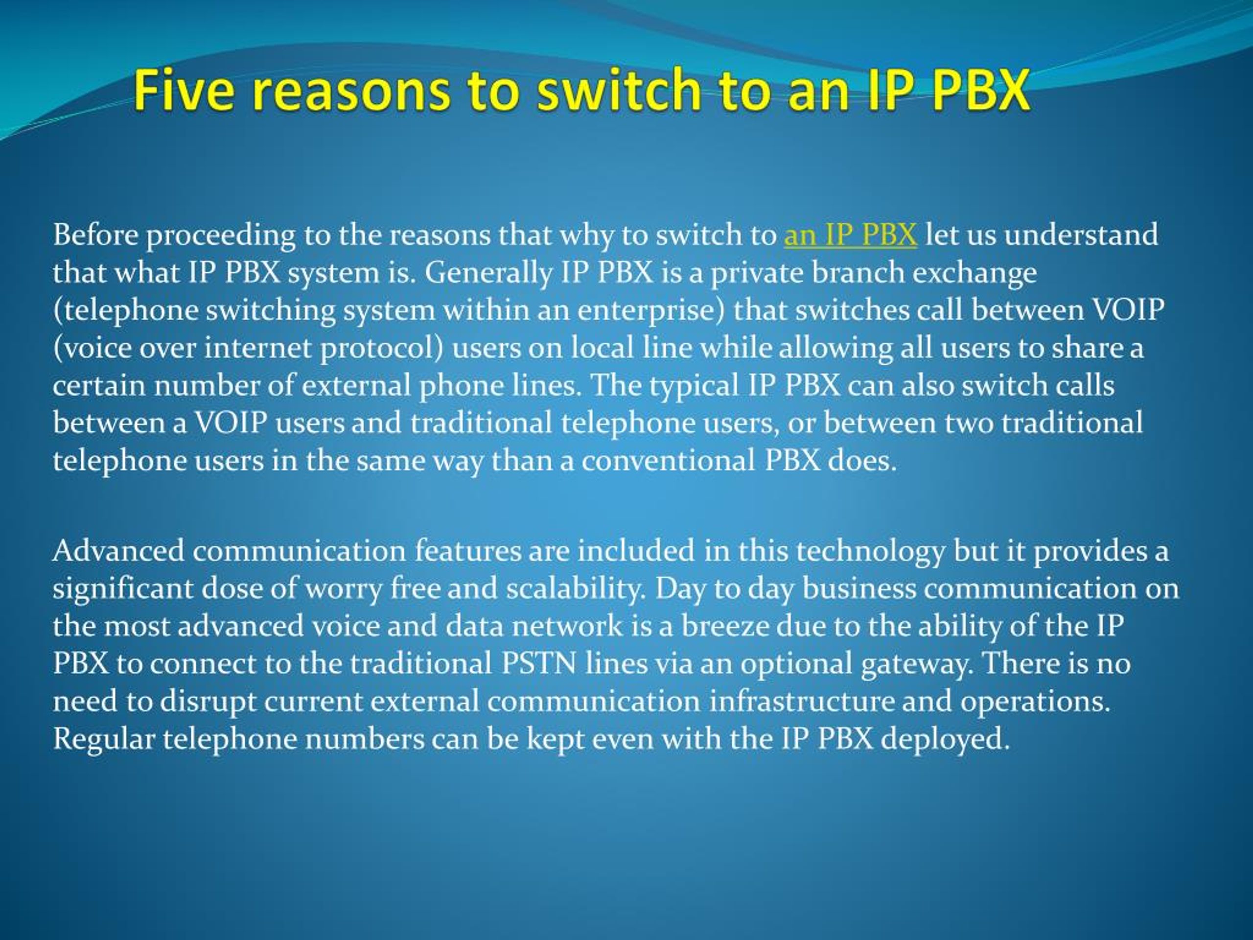 PPT - Five reasons to switch to an IP PBX PowerPoint Presentation, free ...