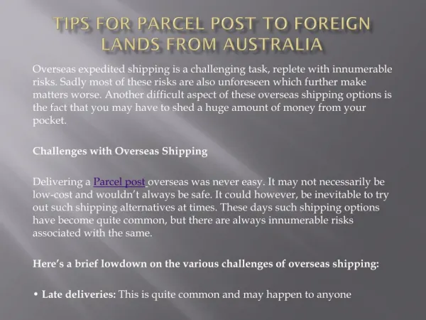 Tips for Parcel post to foreign lands from Australia