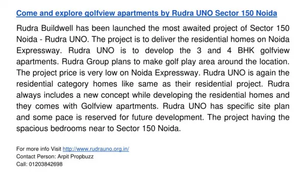 Come and explore golfview apartments by Rudra UNO Sector 150 Noida