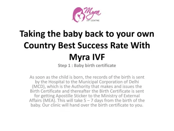 Taking the baby back to your own Country Best Success Rate With Myra IVF