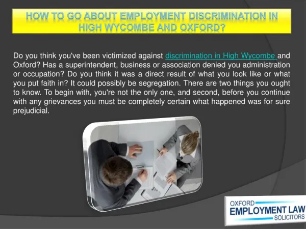 How to go about employment discrimination in High Wycombe and Oxford?