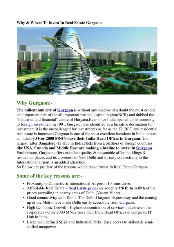 Why & Where To Invest In Real Estate Gurgaon