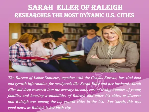 Sarah Eller of Raleigh - Researches the Most Dynamic U.S. Cities