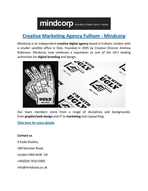Creative Marketing Agency Fulham - Mindcorp
