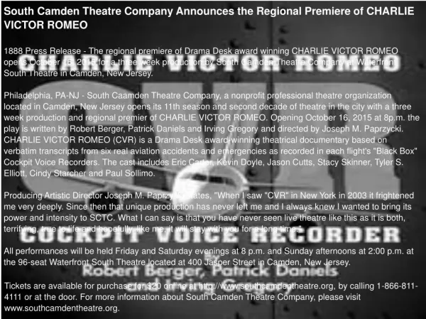 South Camden Theatre Company Announces the Regional Premiere of CHARLIE VICTOR ROMEO