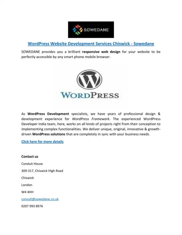 WordPress Website Development Services Chiswick - Sowedane