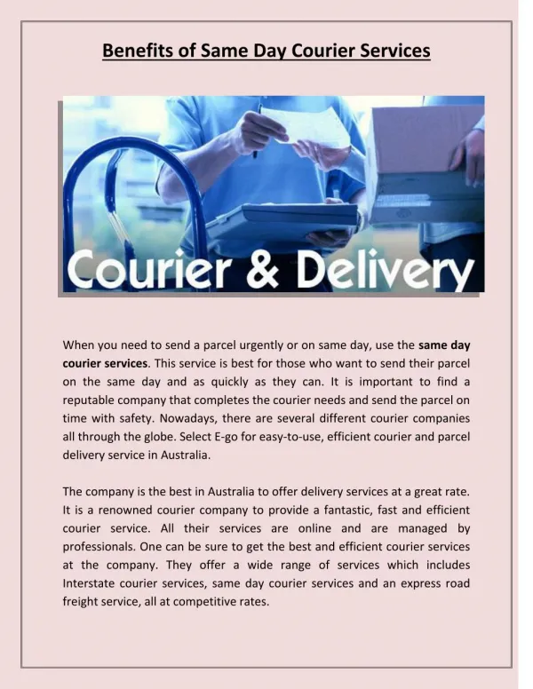 Benefits of Same Day Courier Services