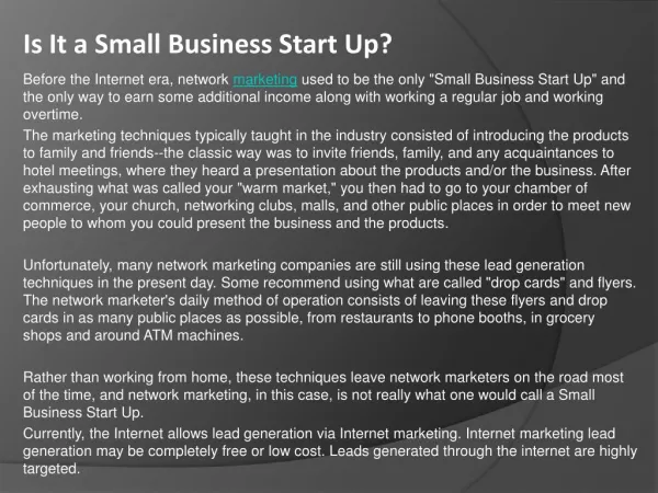 Is It a Small Business Start Up?