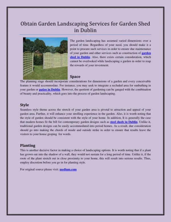 Obtain Garden Landscaping Services for Garden Shed in Dublin