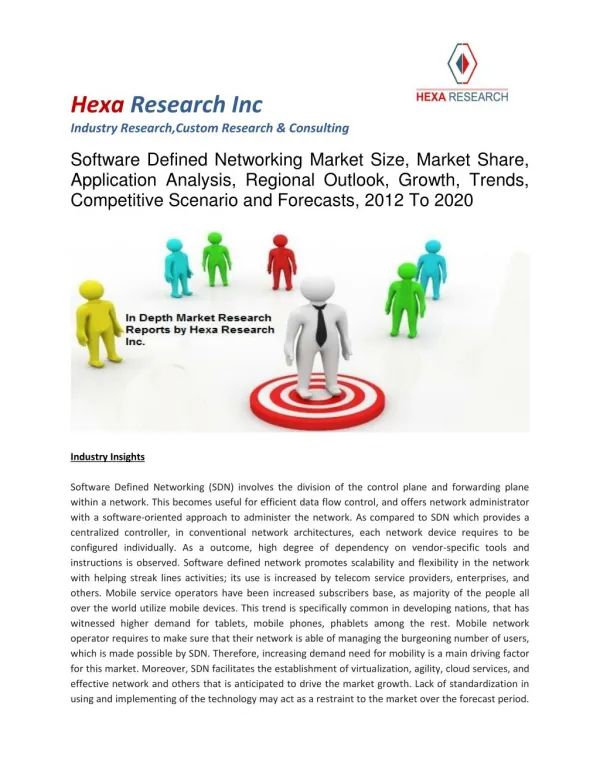 Software defined networking market size, market share,analysis, growth and Forecast 2012 - 2020
