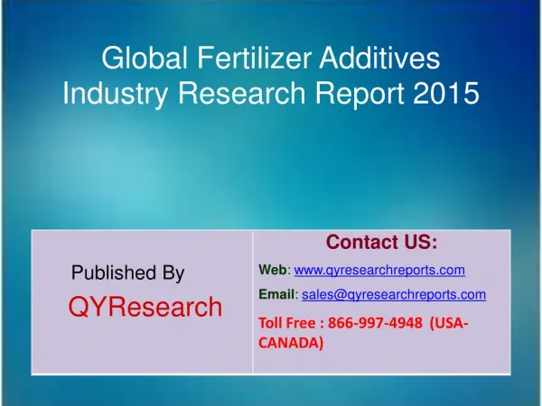 Global Fertilizer Additives Market 2015 Industry Overview, Share, Growth, Analysis, Share and Trends