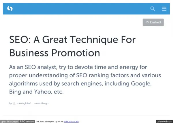 SEO: A Great Technique For Business Promotion