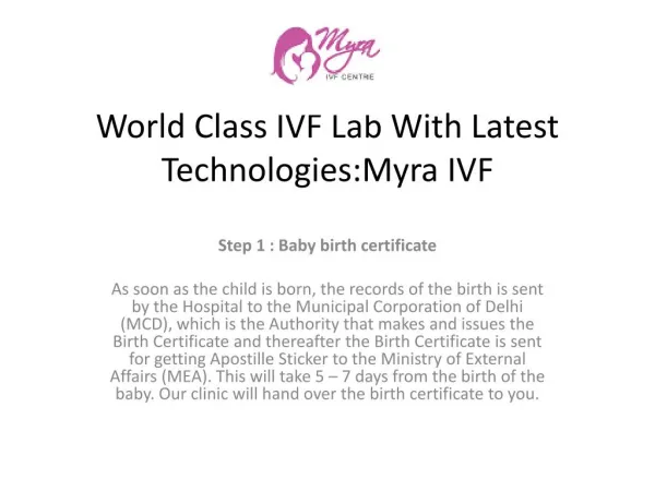 World Class IVF Lab With Latest TechnologiesMyra IVF