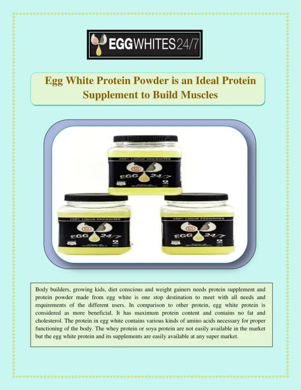 Egg White Protein Powder is an Ideal Protein Supplement to Build Muscles