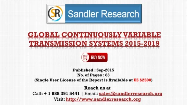 World Continuously Variable Transmission Systems Market to Grow at 7.39% CAGR to 2019 Says a New Research Report