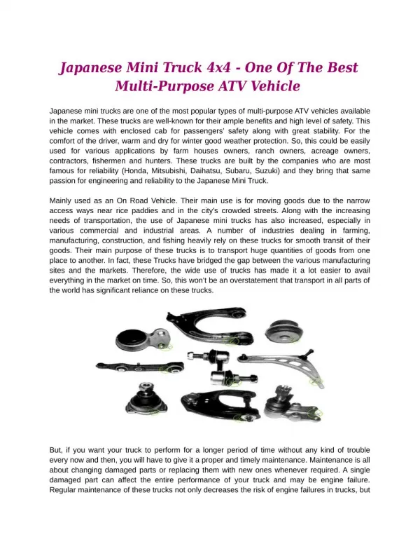 Japanese Mini Truck 4x4 - One Of The Best Multi-Purpose ATV Vehicle