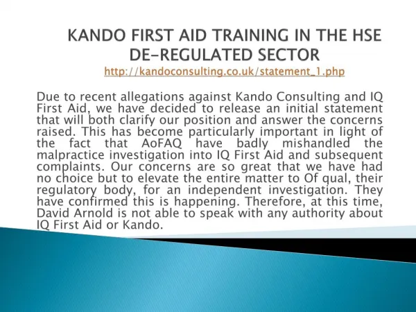 Kando Statement on AoFAQ investigation