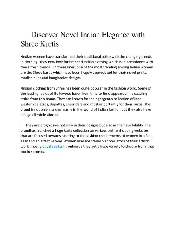 Discover Novel Indian Elegance with Shree Kurtis