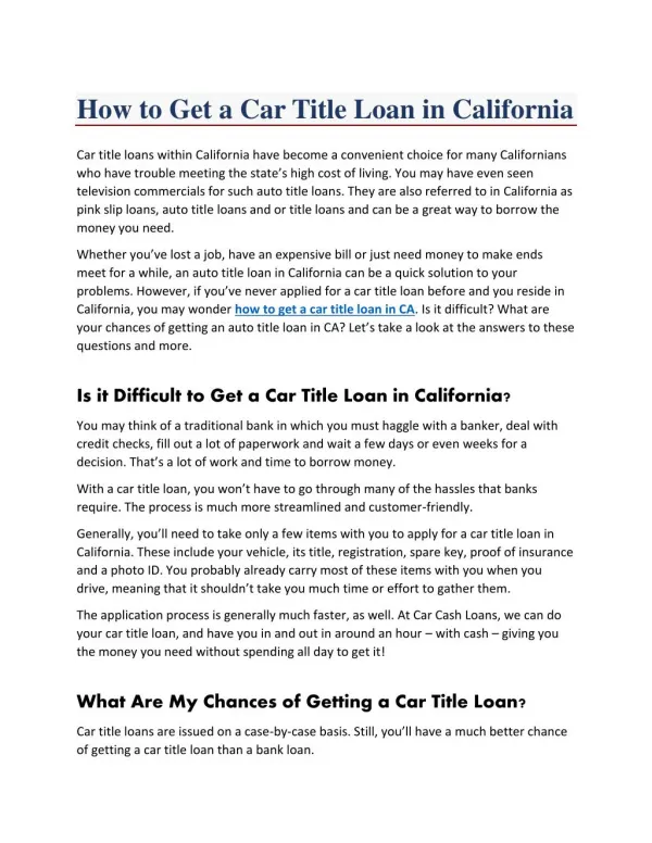 How to Get an Instant Car Title Loan Approved in California ?