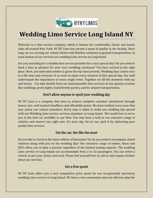 Wedding Limo Service Long Island NY