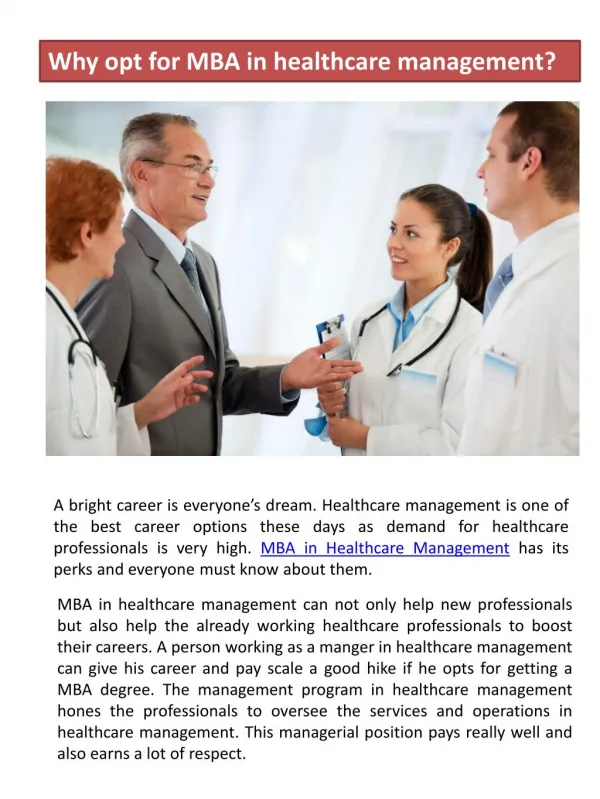 Why opt for MBA in healthcare management?
