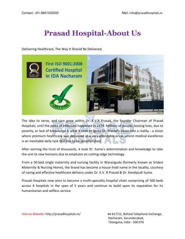 Prasad Hospitals - Best Hospital in Nacharam,Habsiguda,Tarnaka,ECIL,Malkajgiri | Best IVF,Infertility & Surrogacy in Sec