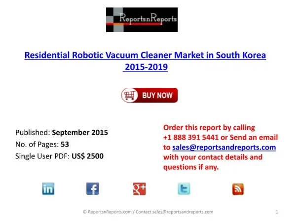 South Korean Residential Robotic Vacuum Cleaner Market 2015 – 2019