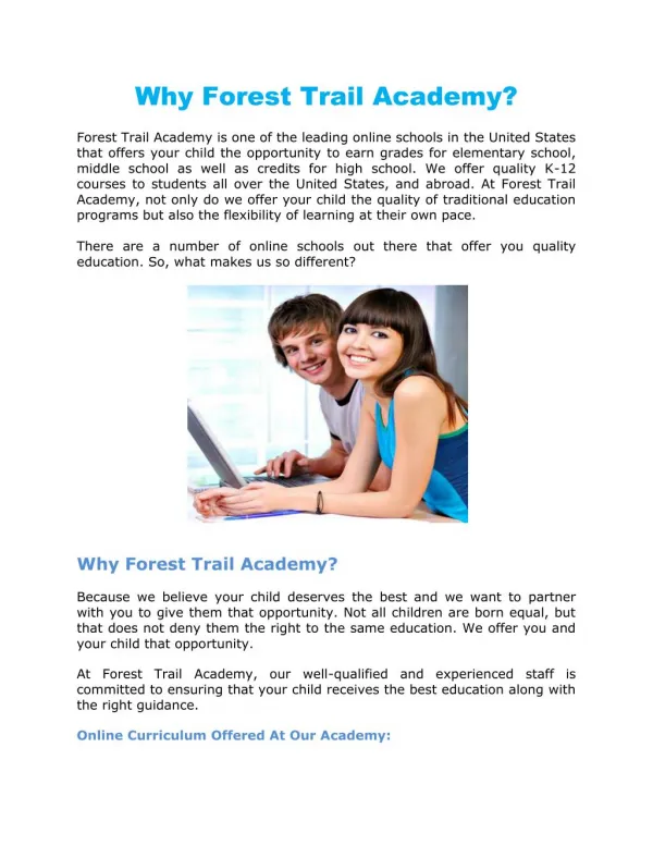 Why Forest Trail Academy